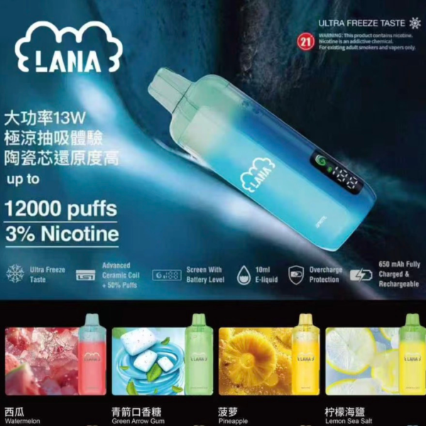 新品LANA 12000口一次性 LANA一次性 LANA Bar 巔峰續航LANA 12000口旗艦 sp2s拋棄式12000口一次性電子煙 一次性電子煙 拋棄式 蒸氣賣場